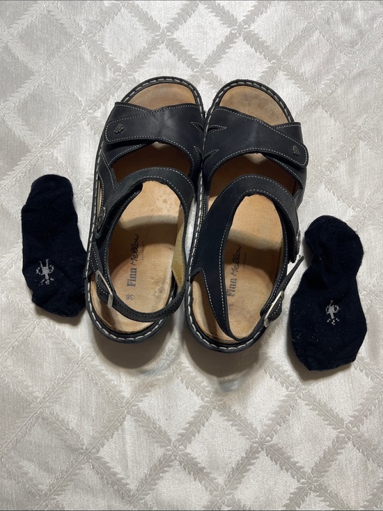 Finn Comfort Black Leather Adjustable Strap Sandals size 38